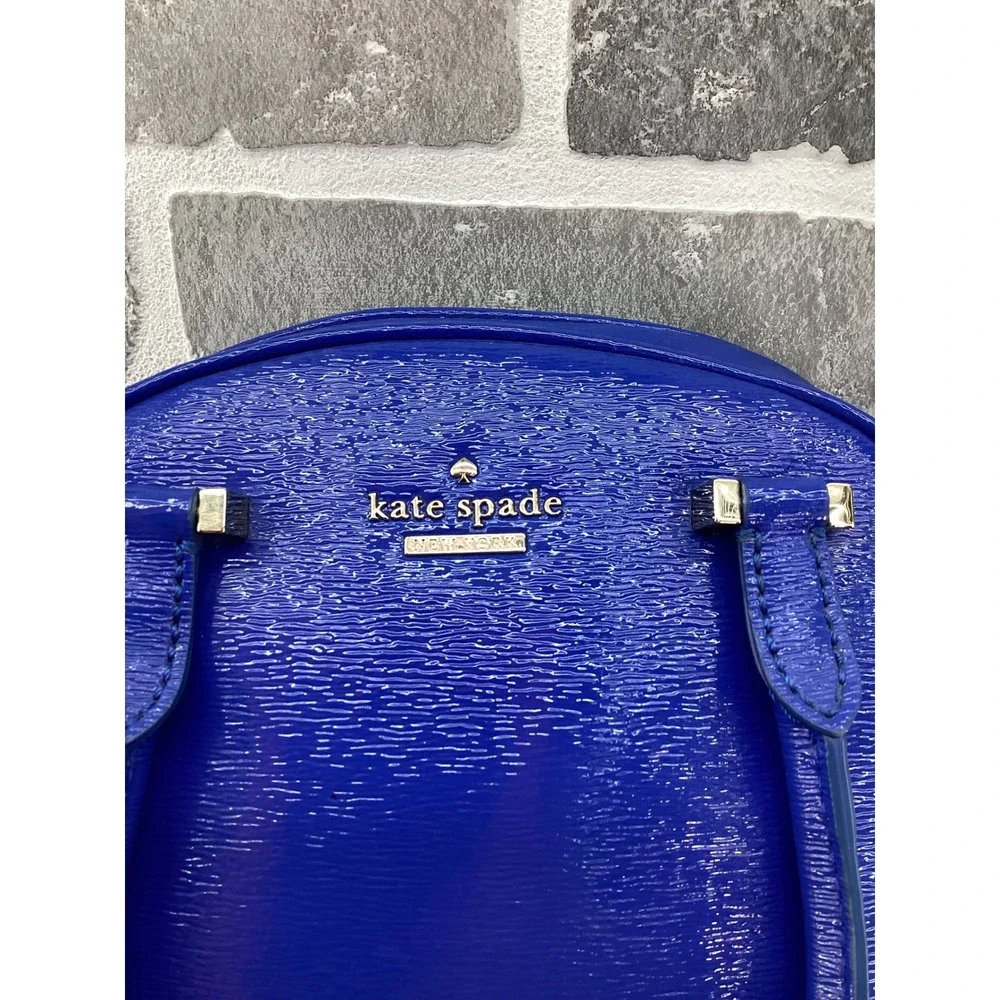 Kate Spade New York Blue Patent Leather Dome Satchel Crossbody Bag PXRU4829